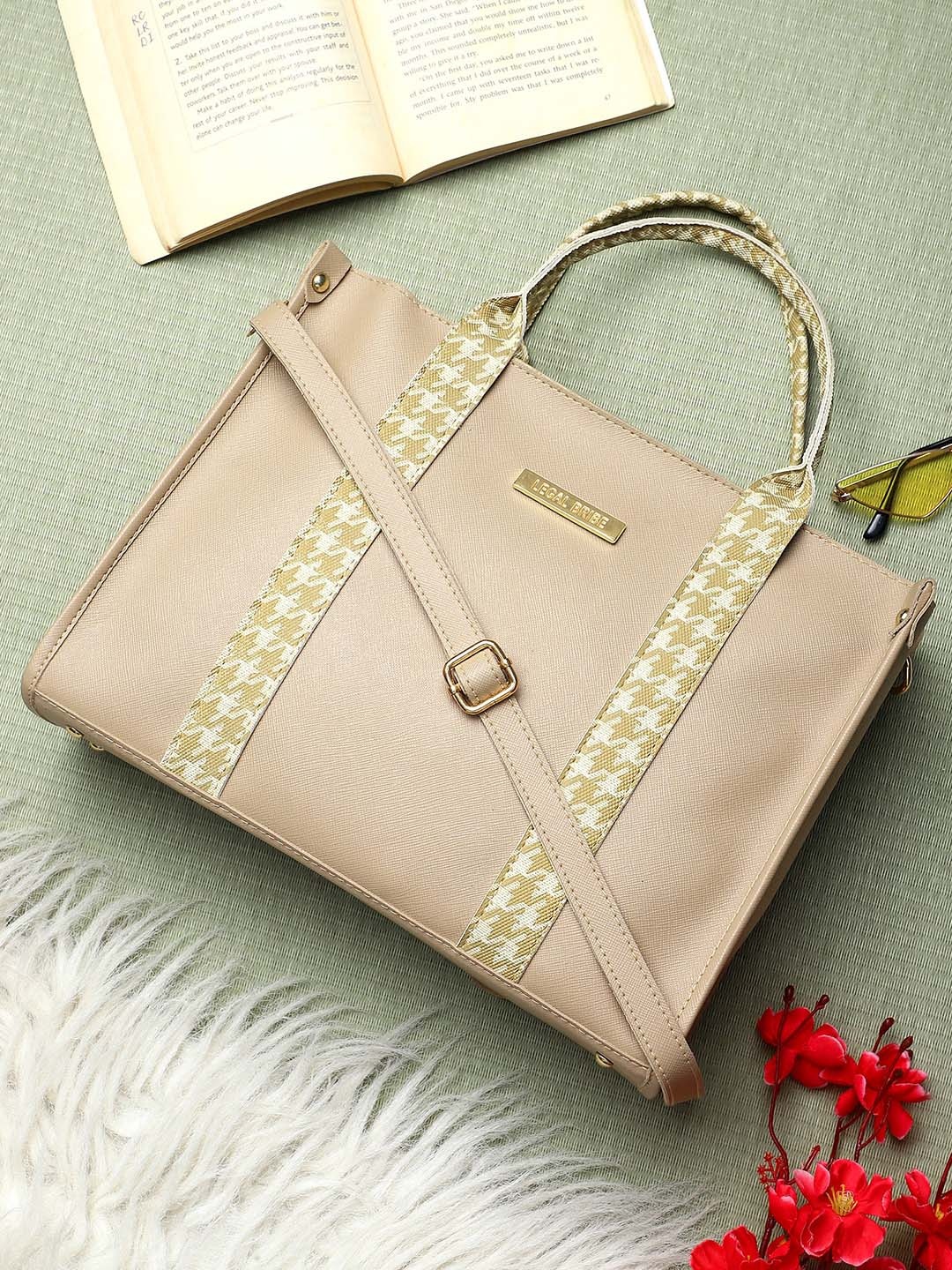 

LEGAL BRIBE Textured Structured Tote Bag, Beige
