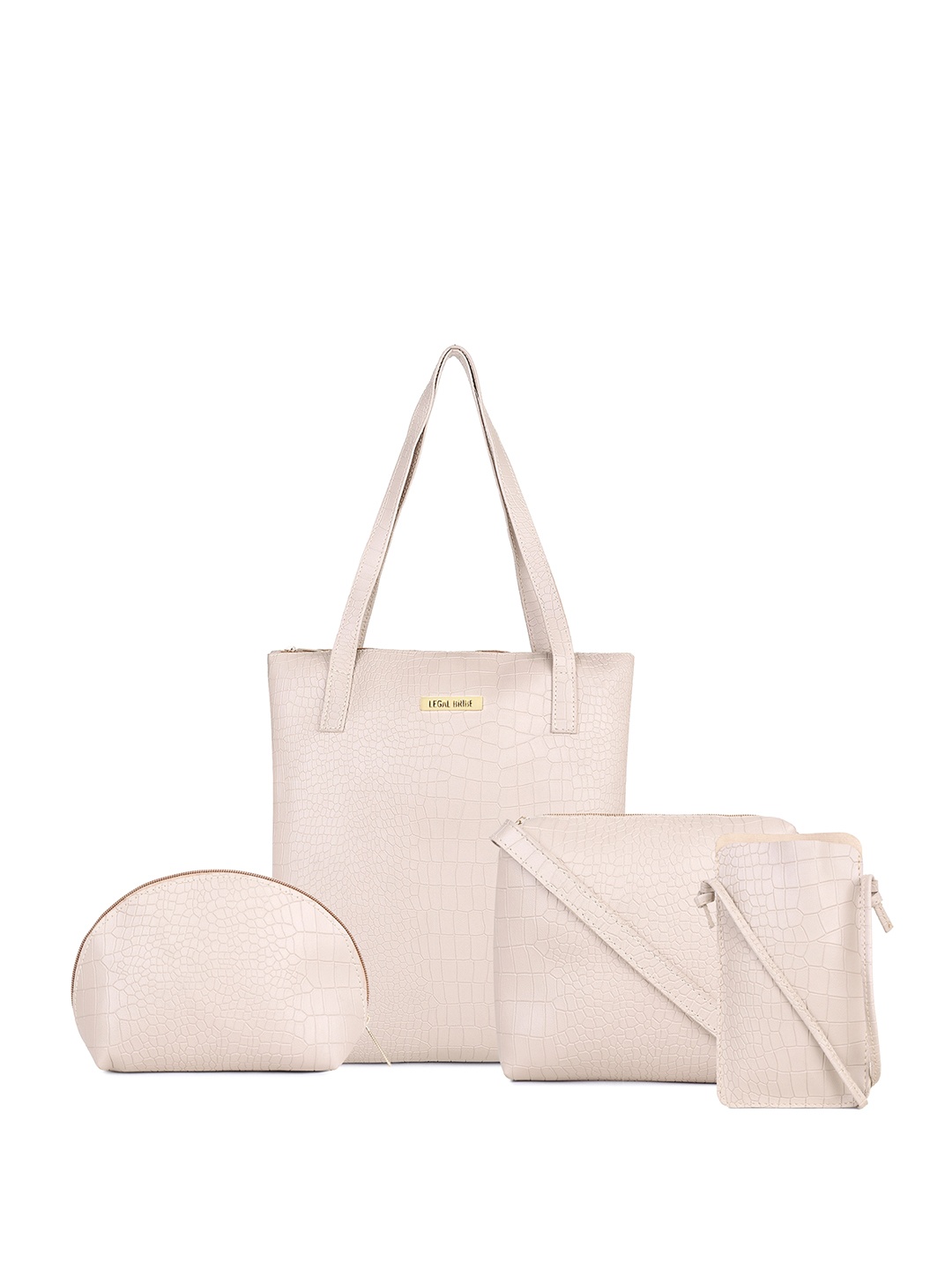 

LEGAL BRIBE Set of 4 Textured Structured Tote Bag, Beige