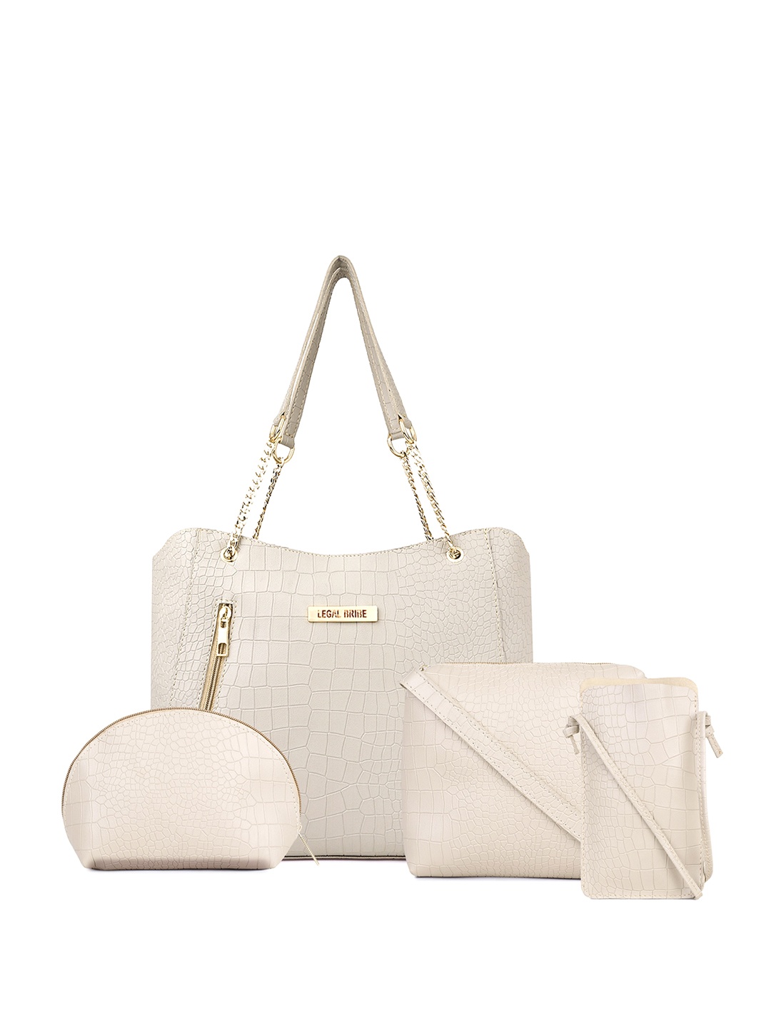 

LEGAL BRIBE Set of 4 Textured Structured Shoulder Bag, Beige