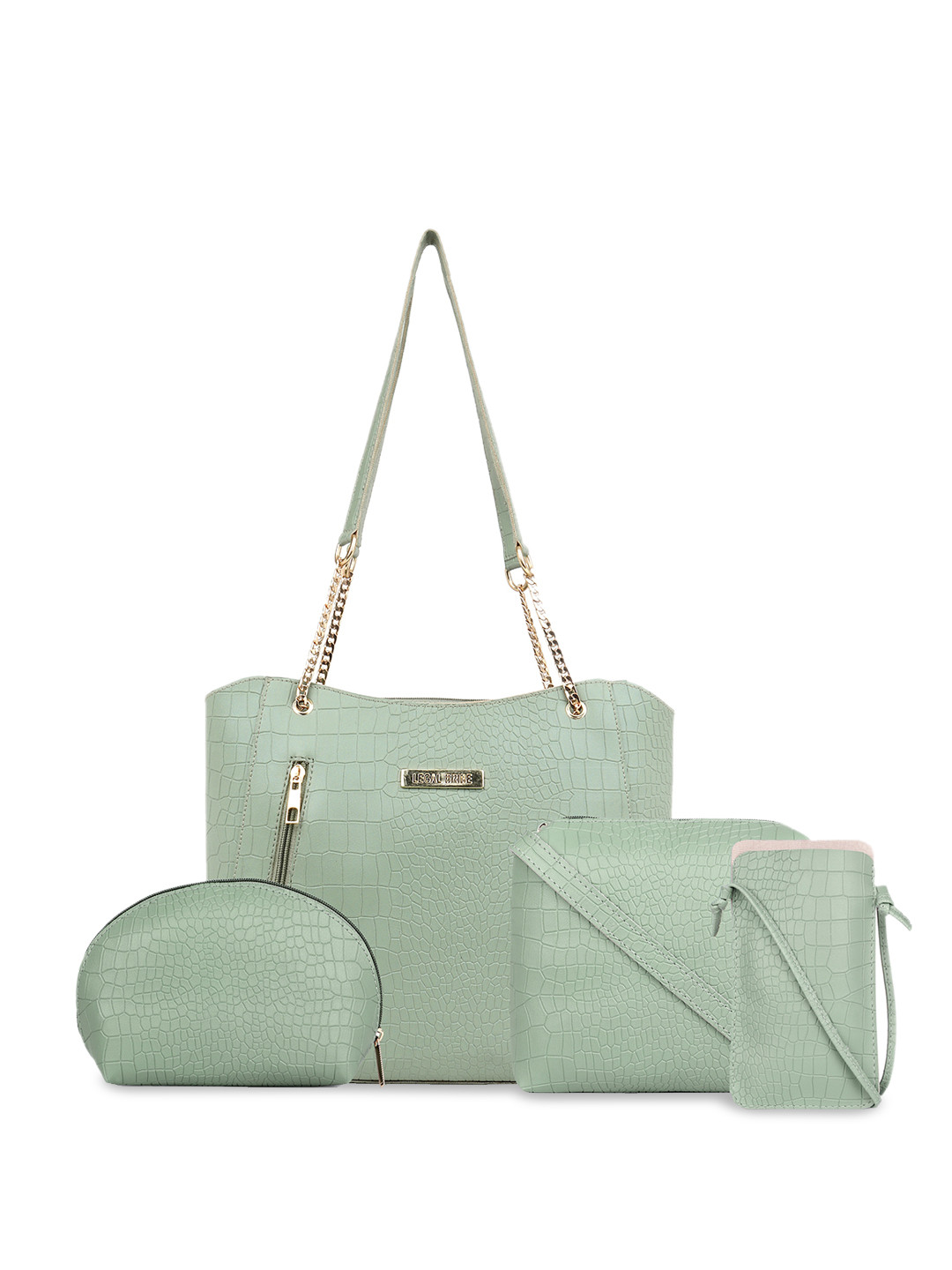 

LEGAL BRIBE Set of 4 Textured Structured Shoulder Bag, Green