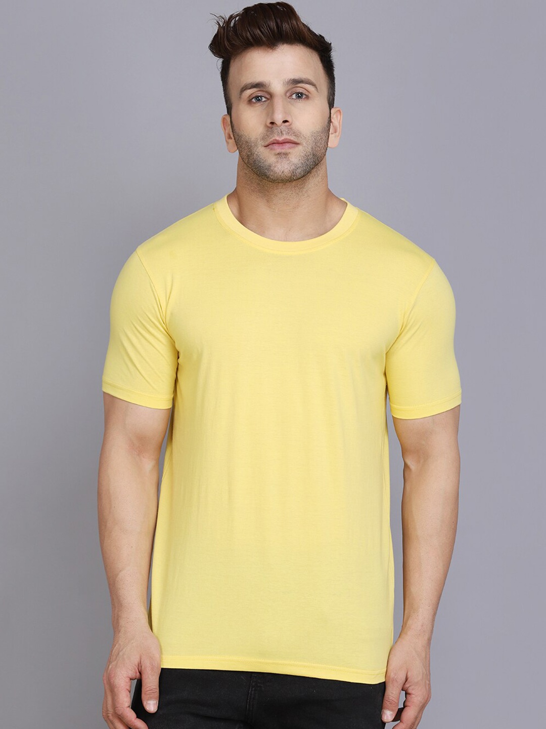 

SLOWLORIS Round Neck Cotton T-shirt, Yellow