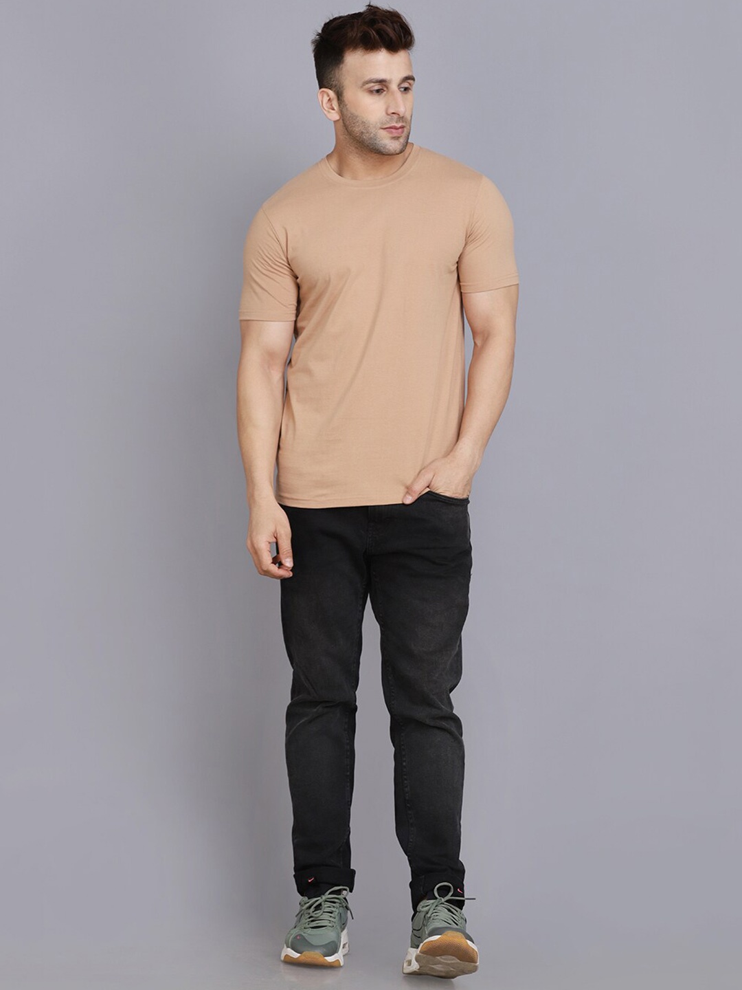 

SLOWLORIS Round Neck Cotton T-shirt, Beige