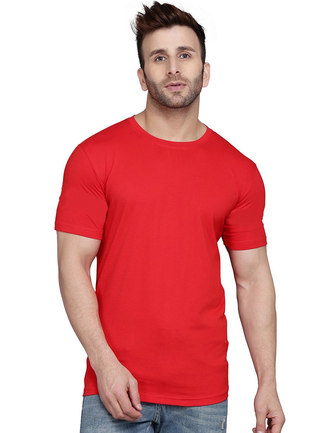 

SLOWLORIS Round Neck Cotton T-shirt, Red