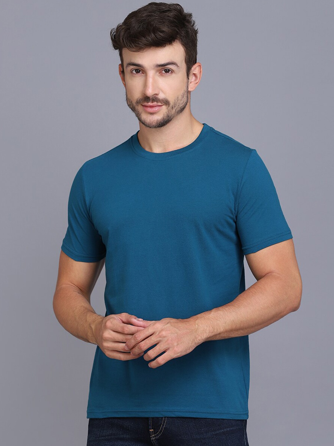 

SLOWLORIS Round Neck Cotton T-shirt, Blue