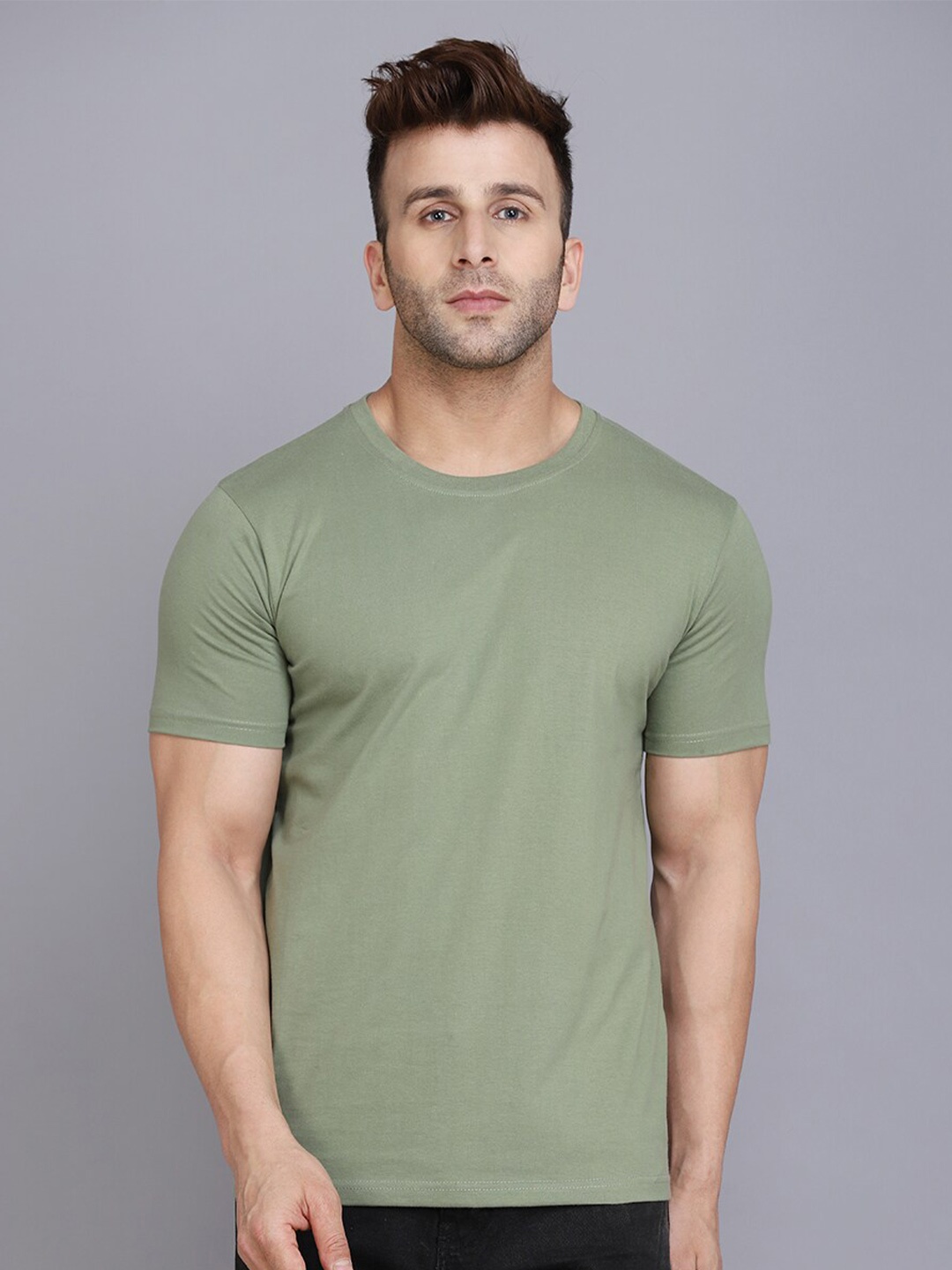 

SLOWLORIS Round Neck Cotton T-shirt, Green
