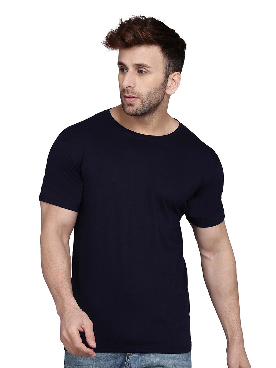 

SLOWLORIS Round Neck Cotton T-shirt, Navy blue