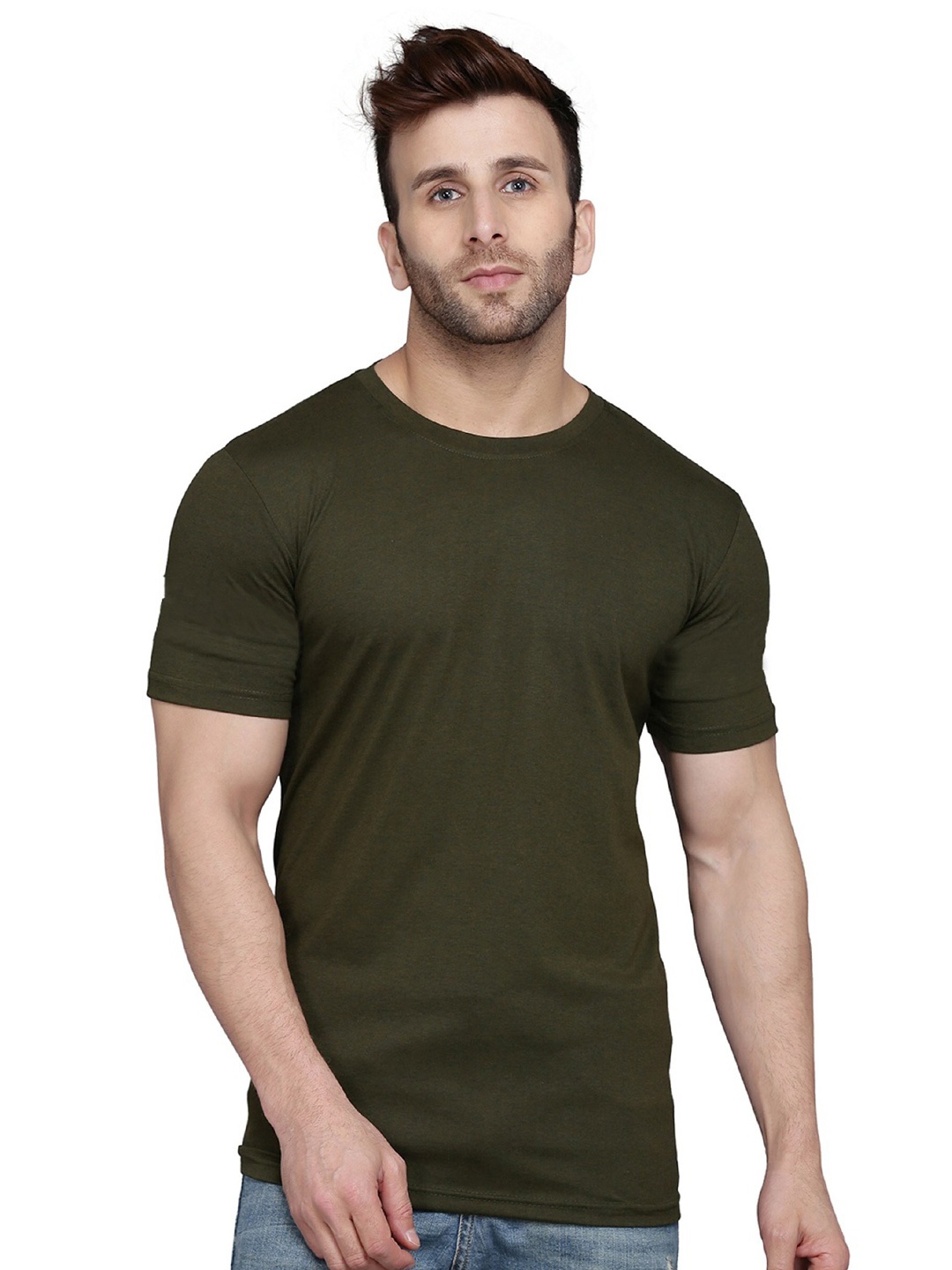 

SLOWLORIS Round Neck Cotton T-shirt, Olive