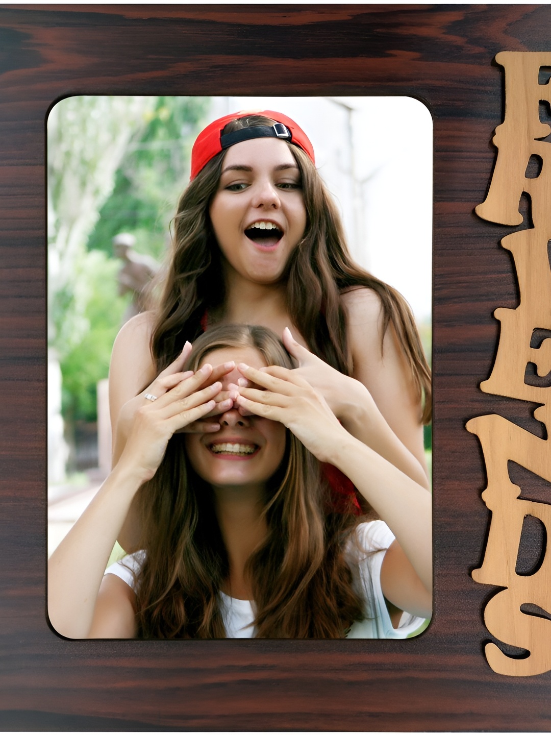 

PnF Brown & Camel Brown Self Design Wooden Personalized Table Photo Frame