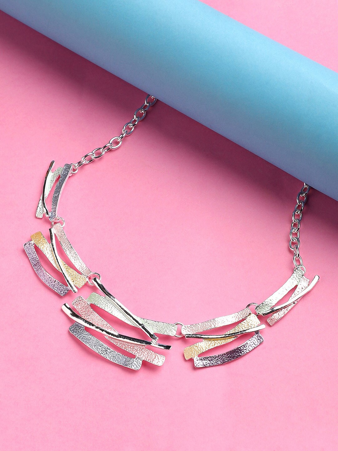 

DressBerry Metallic Silver-Plated Statement Necklace