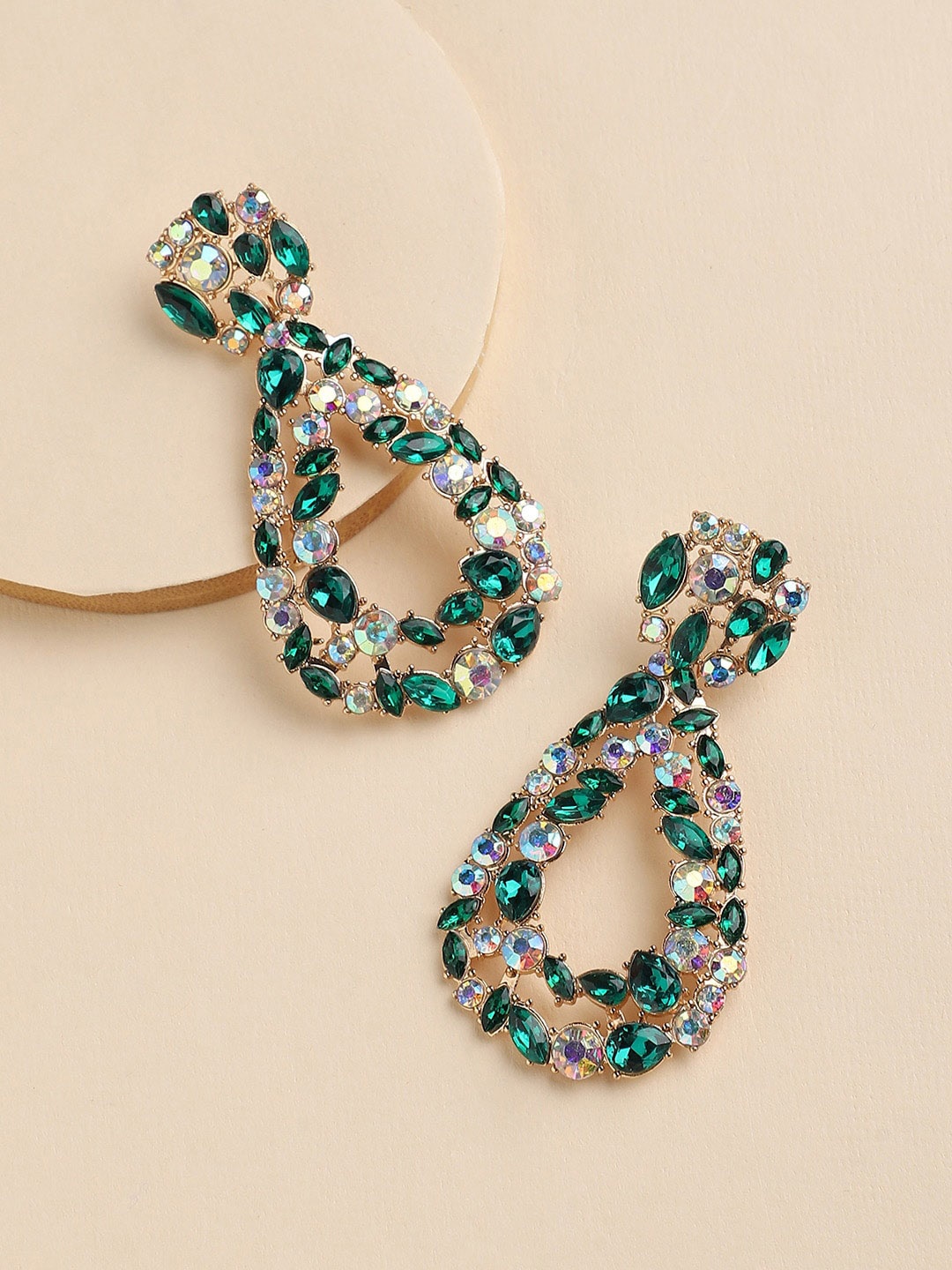 

DressBerry Green Gold-Plated Contemporary Drop Earrings