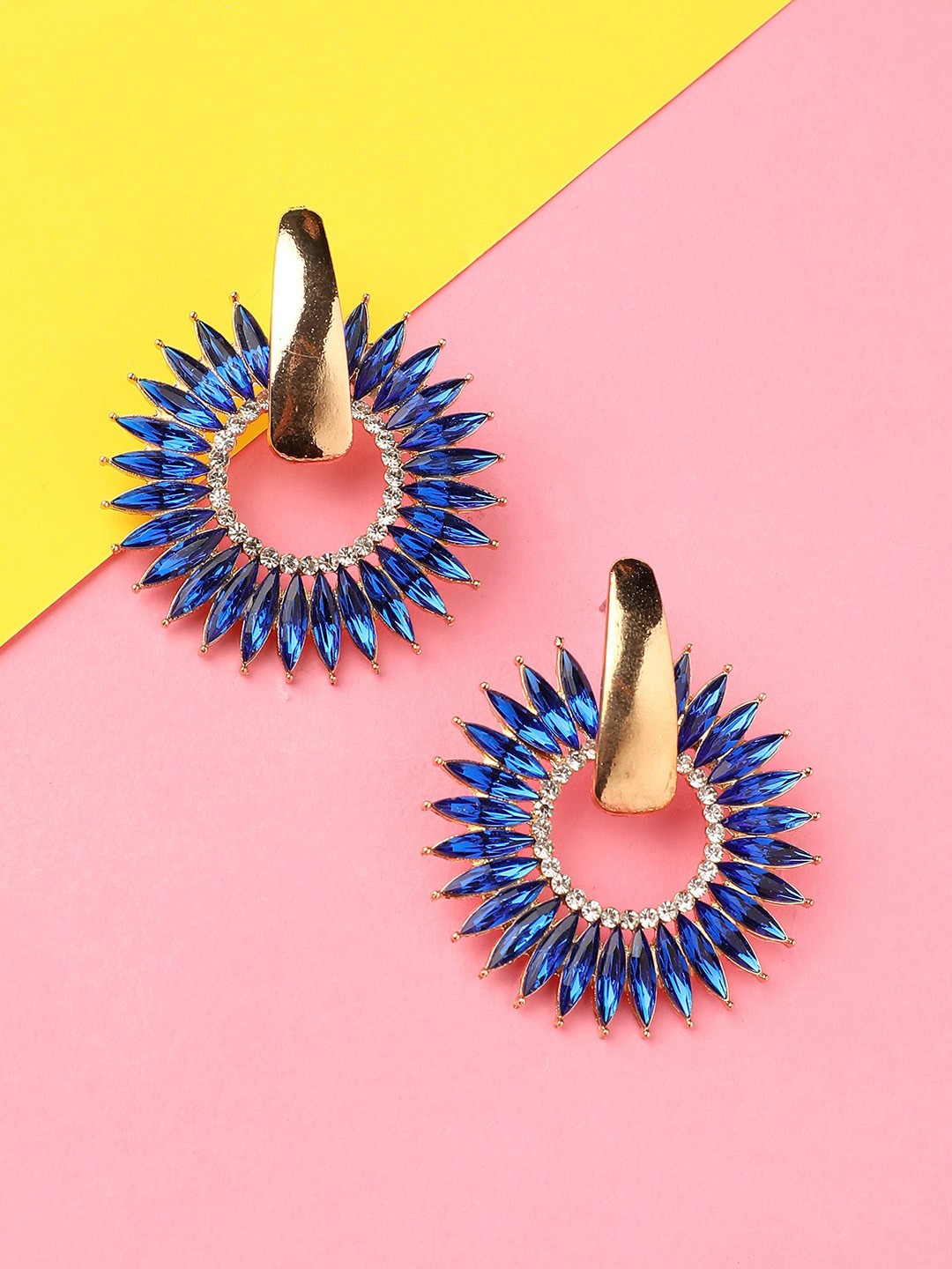 

DressBerry Blue Gold-Plated Artificial Stones Studded Drop Earrings