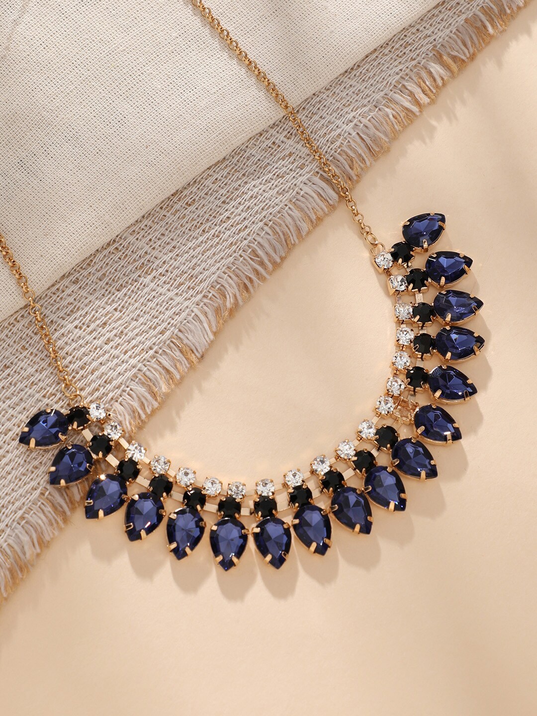 

DressBerry Navy Blue Gold-Plated Stone Studded Choker Necklace