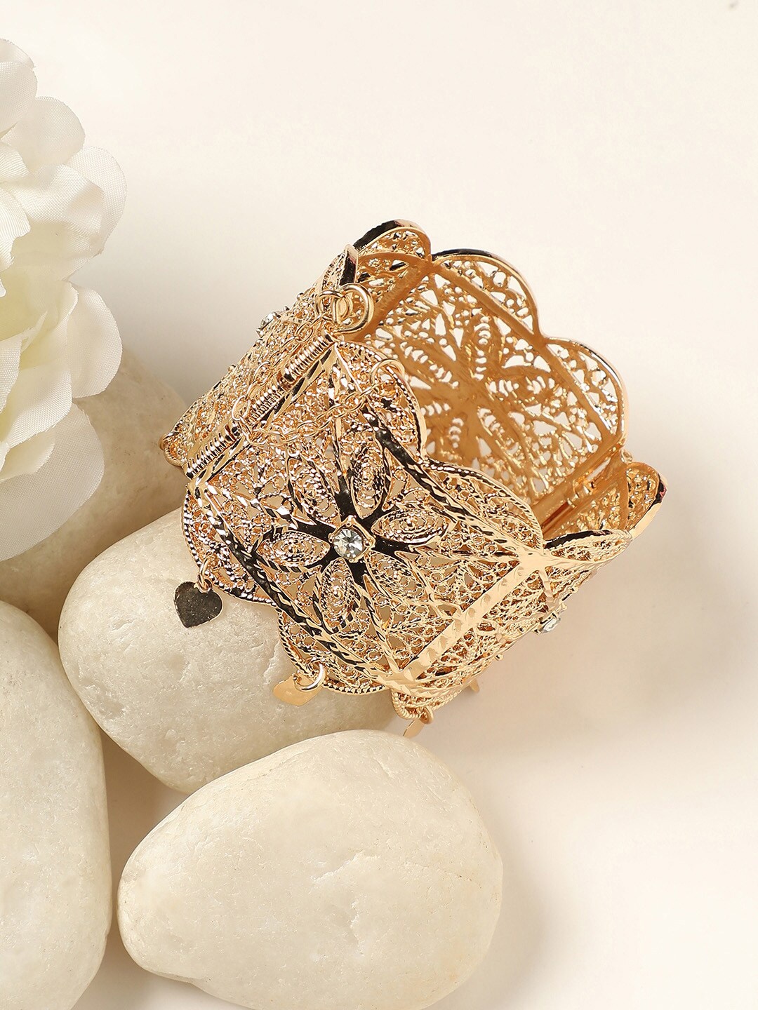 

DressBerry Gold-Plated Stone-Studded Bangle-Style Bracelet