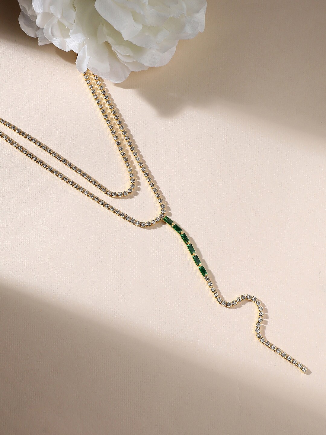 

DressBerry Green Silver-Plated Stone Studded Layered Minimal Necklace, Gold