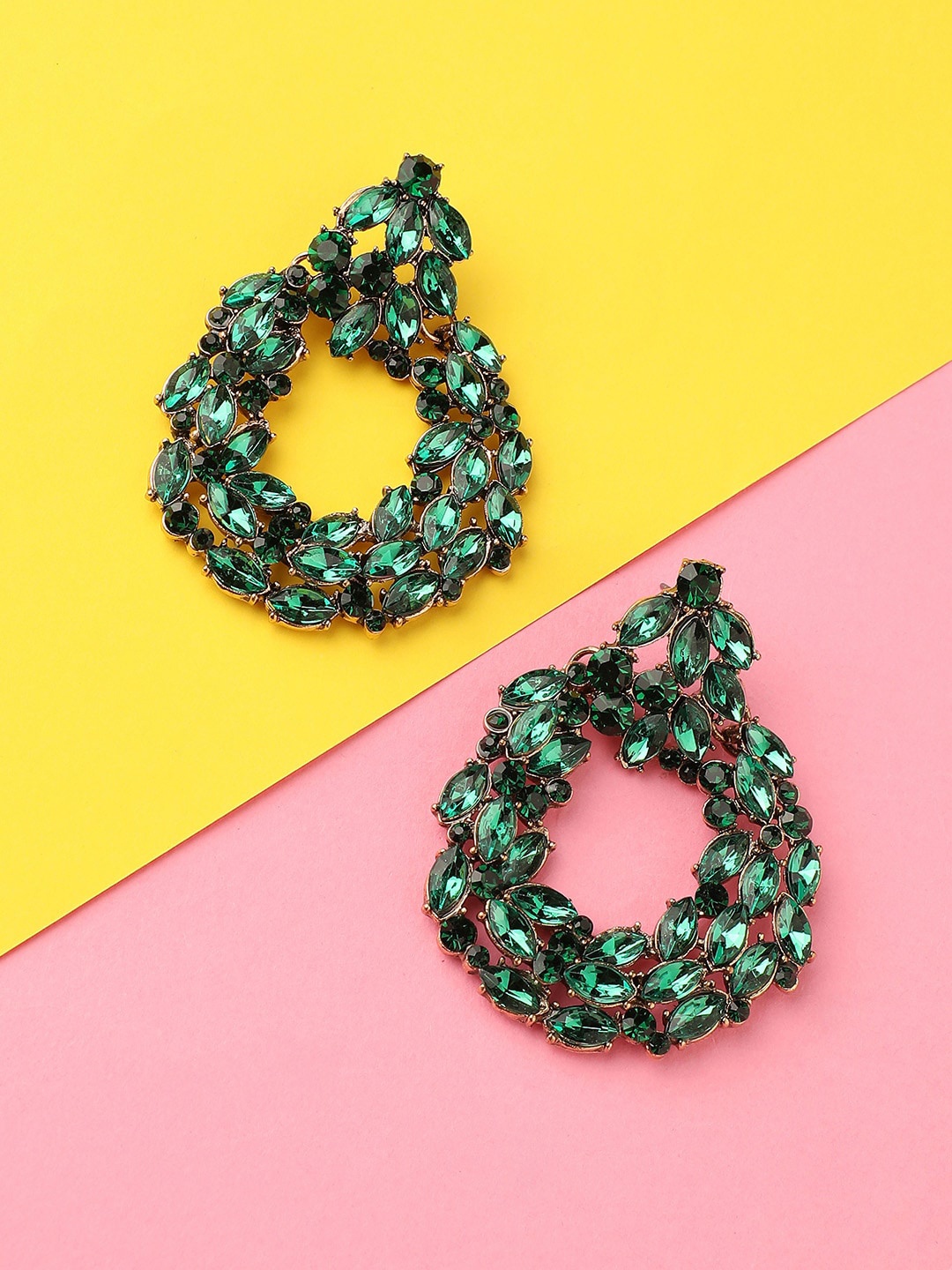 

DressBerry Green Gold-Plated Stone-Studded Contemporary Drop Earrings