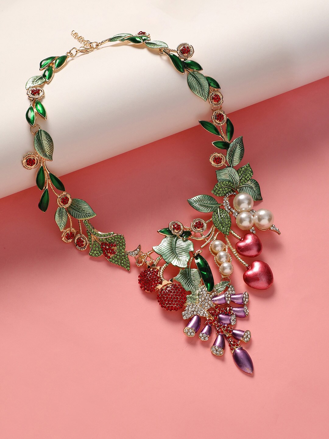 

DressBerry Green Gold-Plated Stone-Studded Beaded Necklace