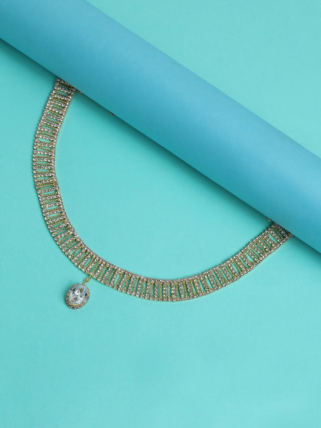 

DressBerry White Silver-Plated Stone Studded Minimal Necklace