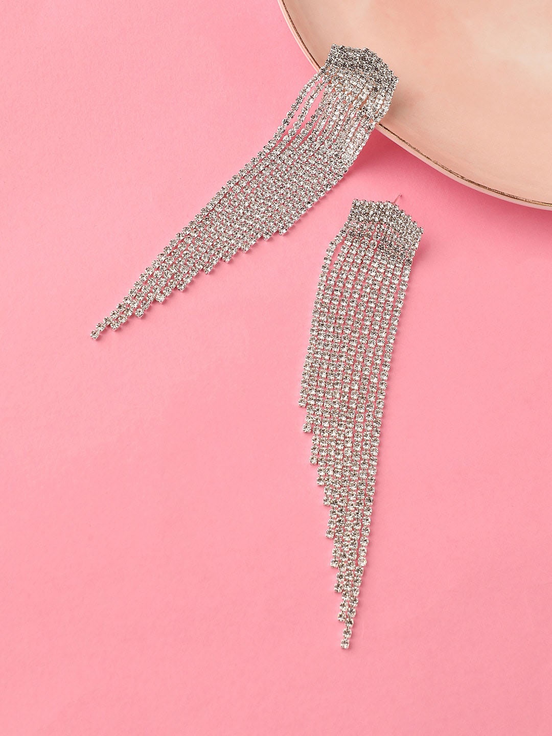 

DressBerry Silver-Plated Tasselled Contemporary Drop Earrings