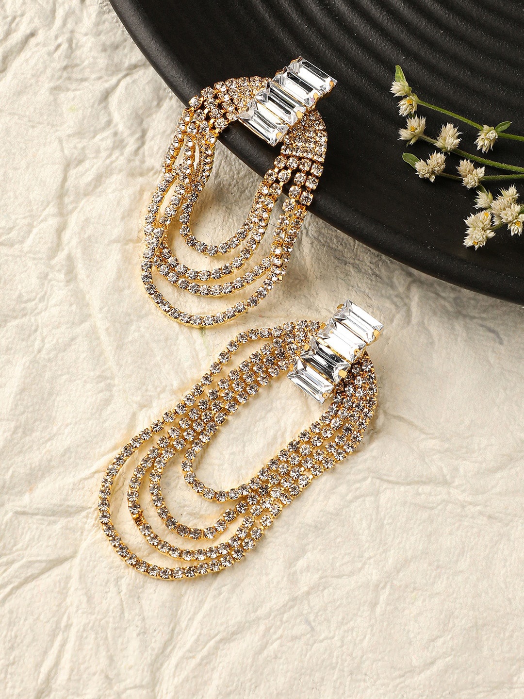 

DressBerry White Gold-Plated Stone-Studded Contemporary Drop Earrings