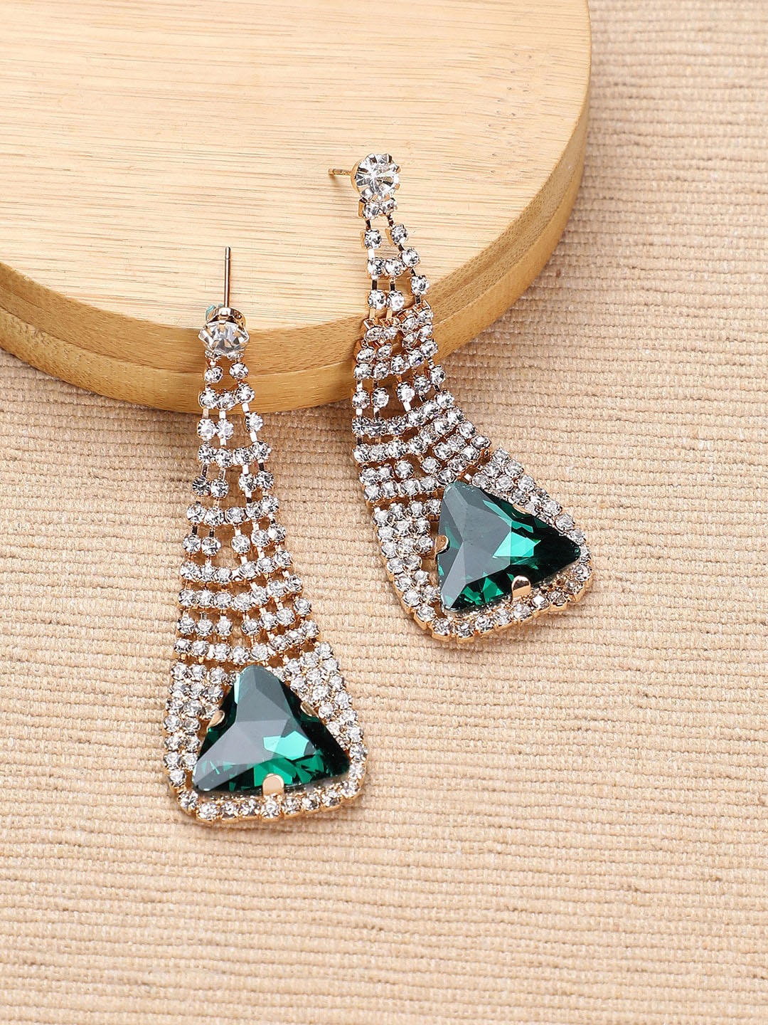 

DressBerry Gold-Plated Stone-Studded Contemporary Drop Earrings