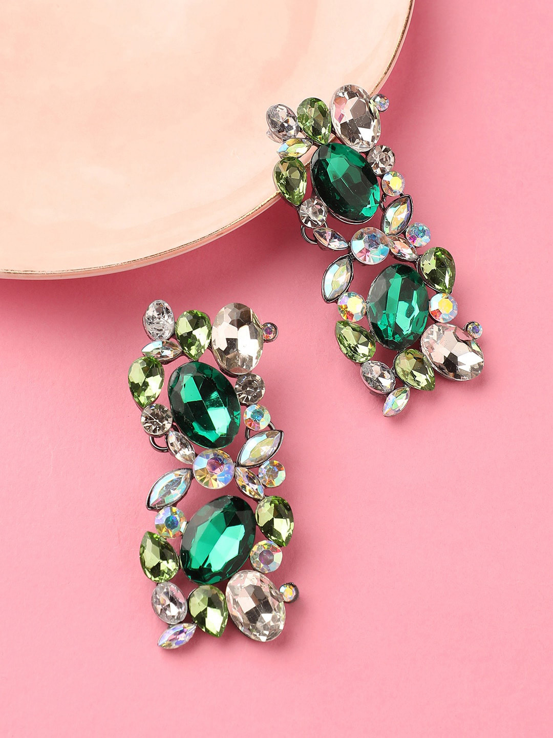 

DressBerry Green Gold-Plated Artificial Stones Studded Classic Drop Earrings