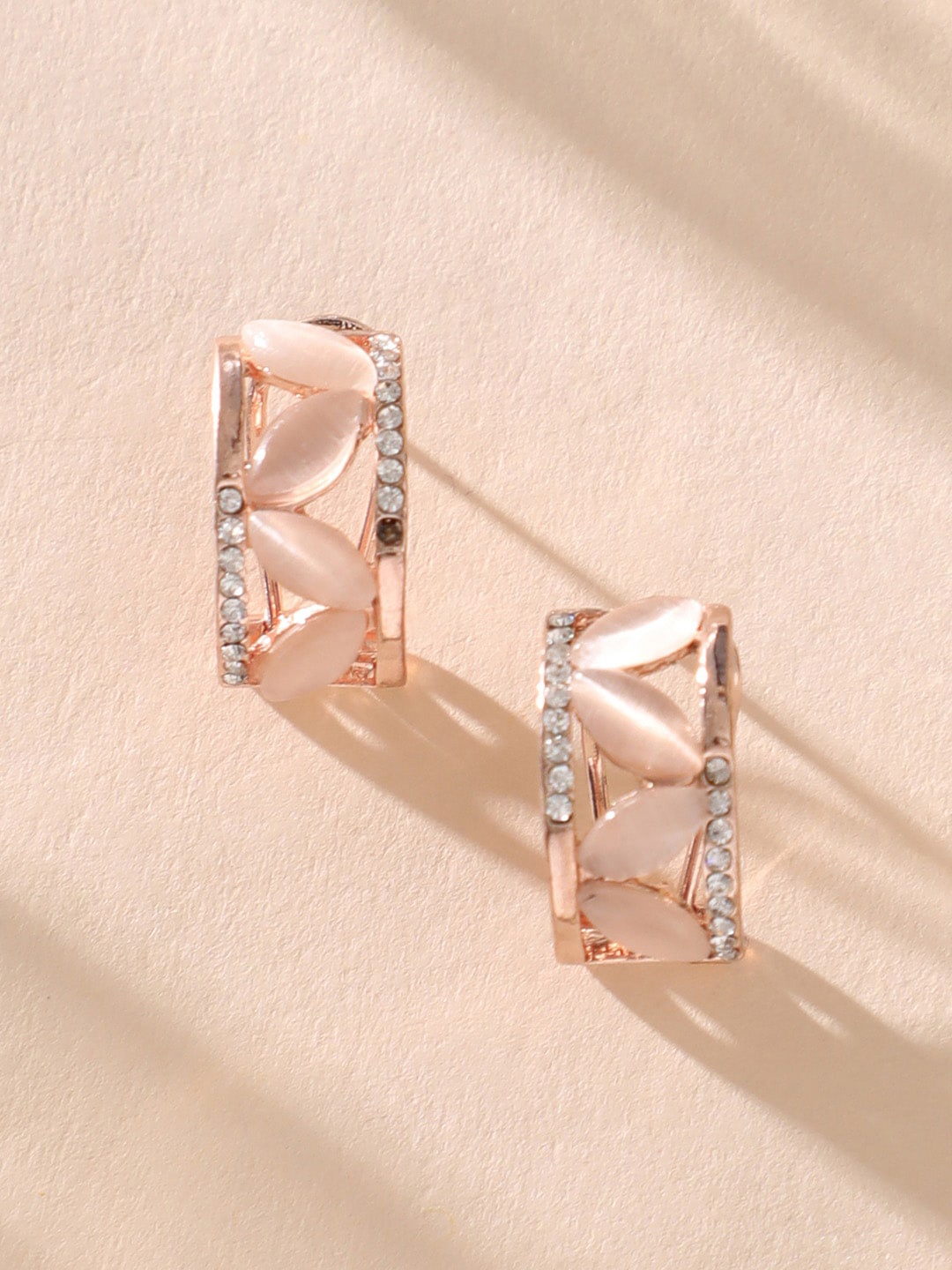 

DressBerry Peach Coloured Gold-Plated Stone Studded Contemporary Studs Earrings