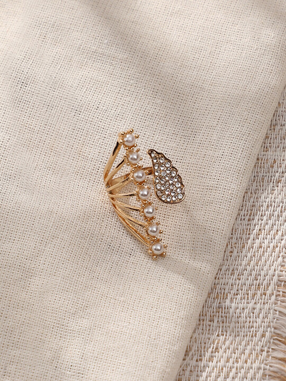 

DressBerry Gold-Plated Artificial Stones & Pearls Studded Designer Finger Ring