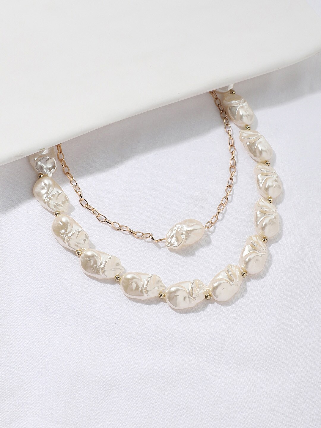 

DressBerry Gold-Plated Stone-Studded Beaded Layered Necklace