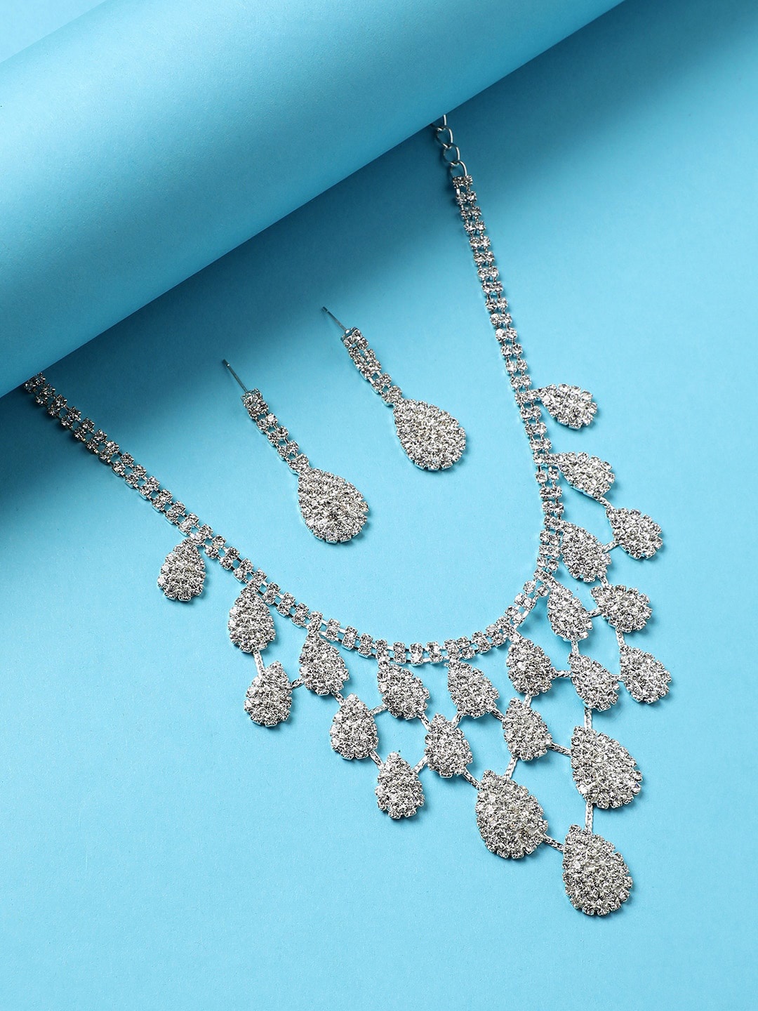

DressBerry White Silver-Plated American Diamond-Studded Jewellery Set