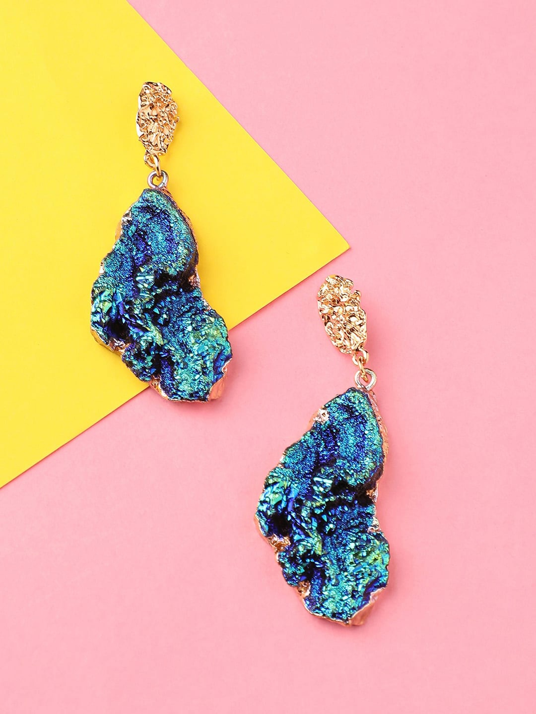 

DressBerry Gold-Toned & Blue Gold-Plated Contemporary Drop Earrings