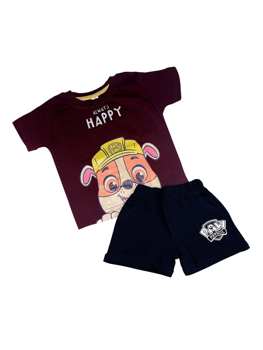 

BAESD Kids Printed Round Neck T-shirt with Shorts, Maroon