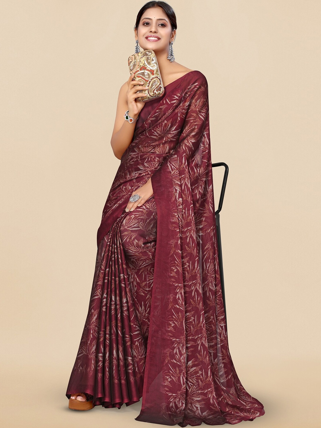 

KALINI Floral Printed Saree, Maroon