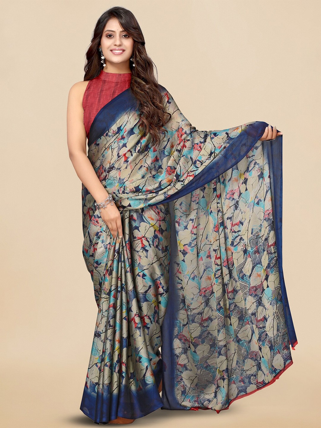 

KALINI Abstract Printed Saree, Beige