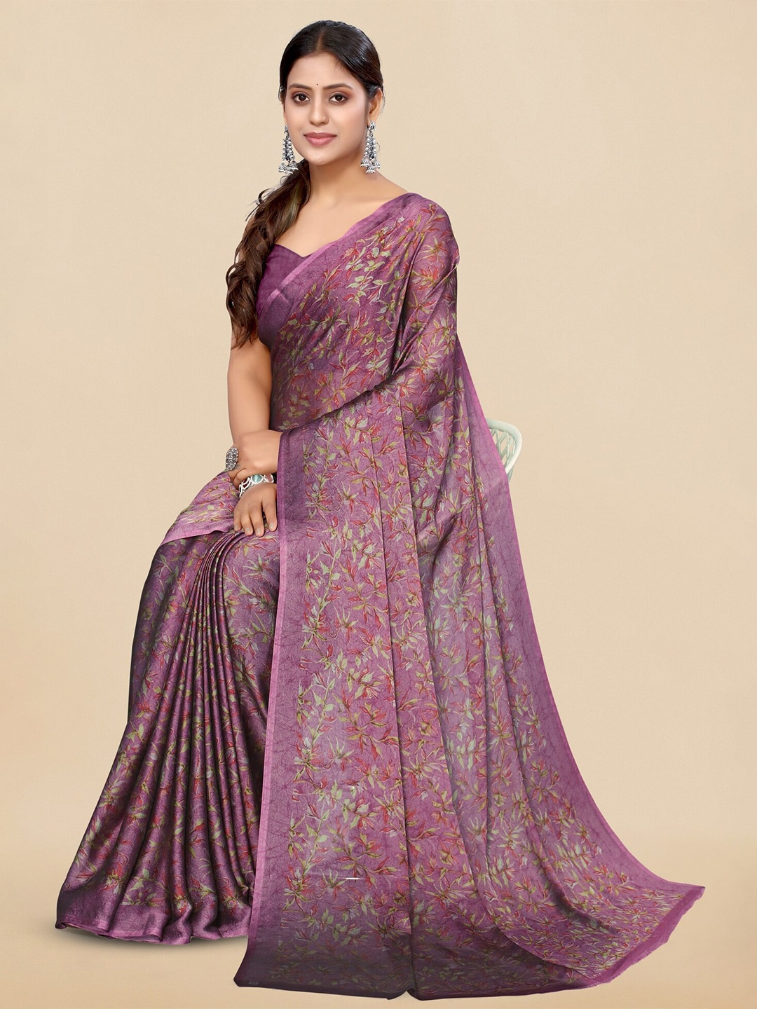 

KALINI Floral Printed Saree, Purple