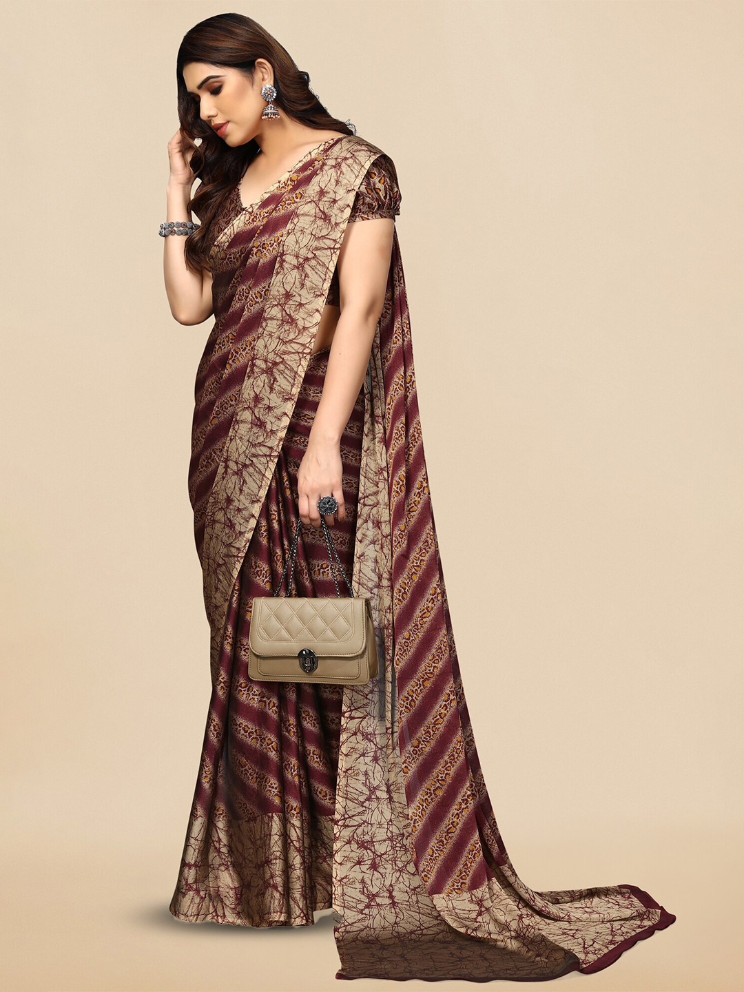 

KALINI Striped Poly Chiffon Leheriya Saree, Maroon