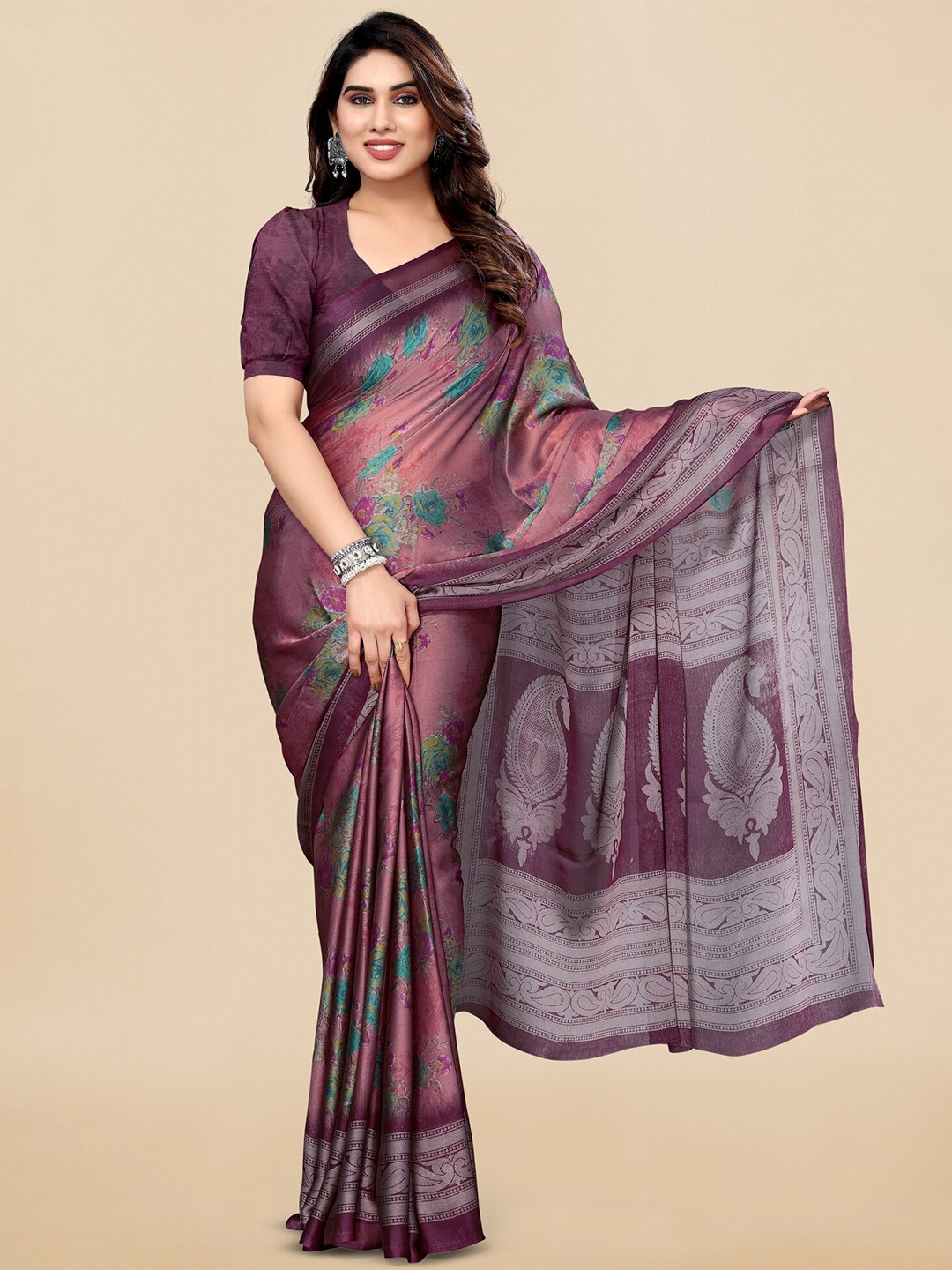 

KALINI Floral Printed Saree, Rose