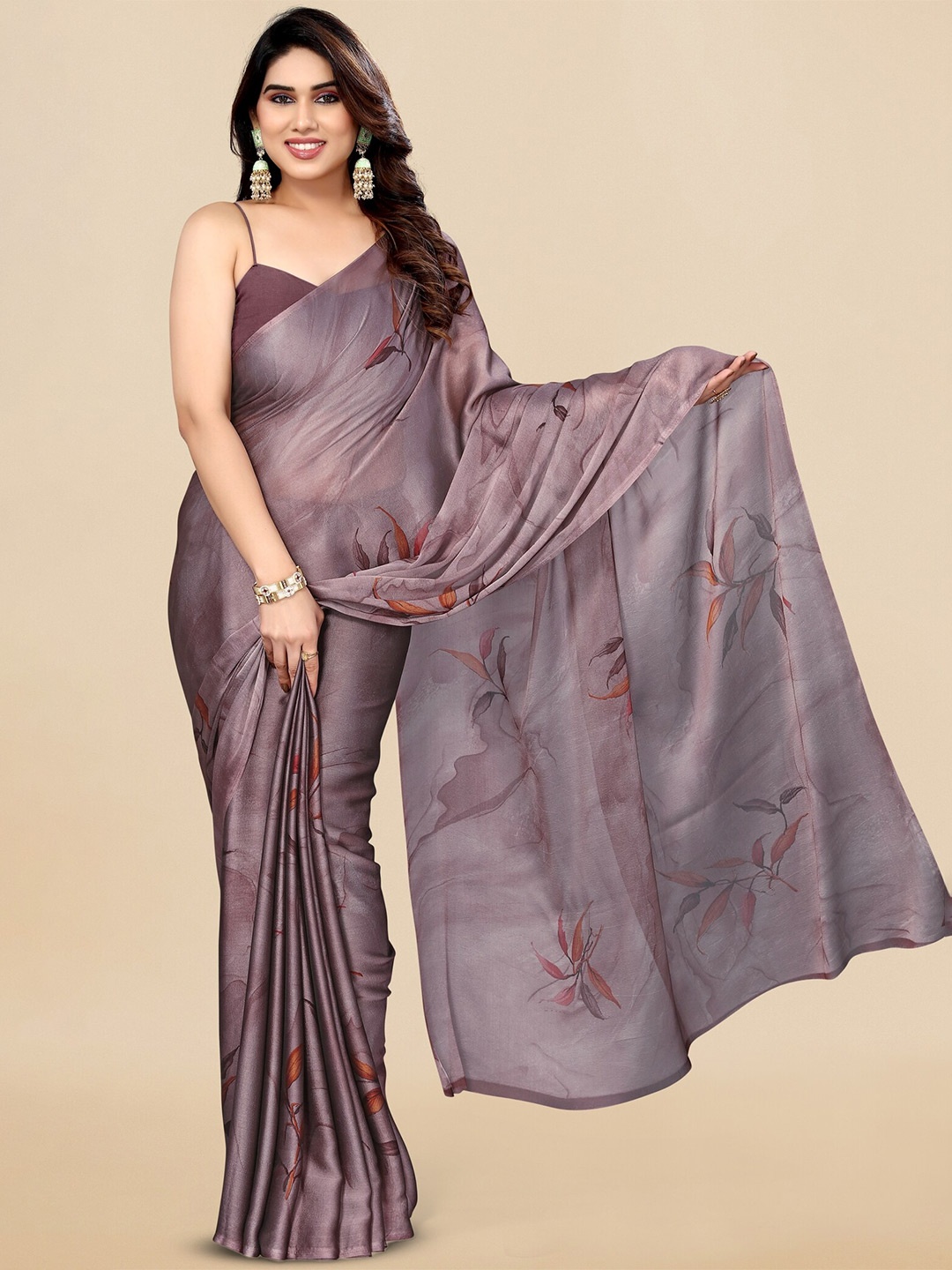 

KALINI Floral Printed Poly Chiffon Saree, Lavender