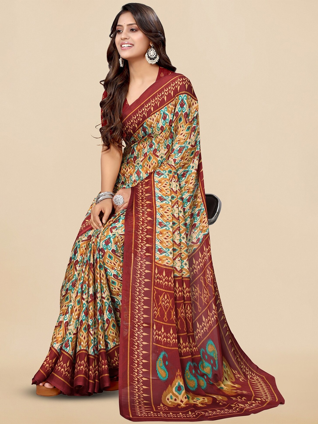 

KALINI Ethnic Motifs Printed Ikat Saree, Mustard
