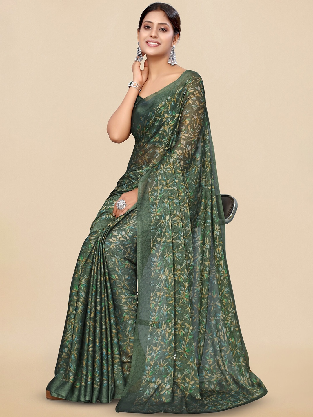 

KALINI Floral Printed Saree, Green