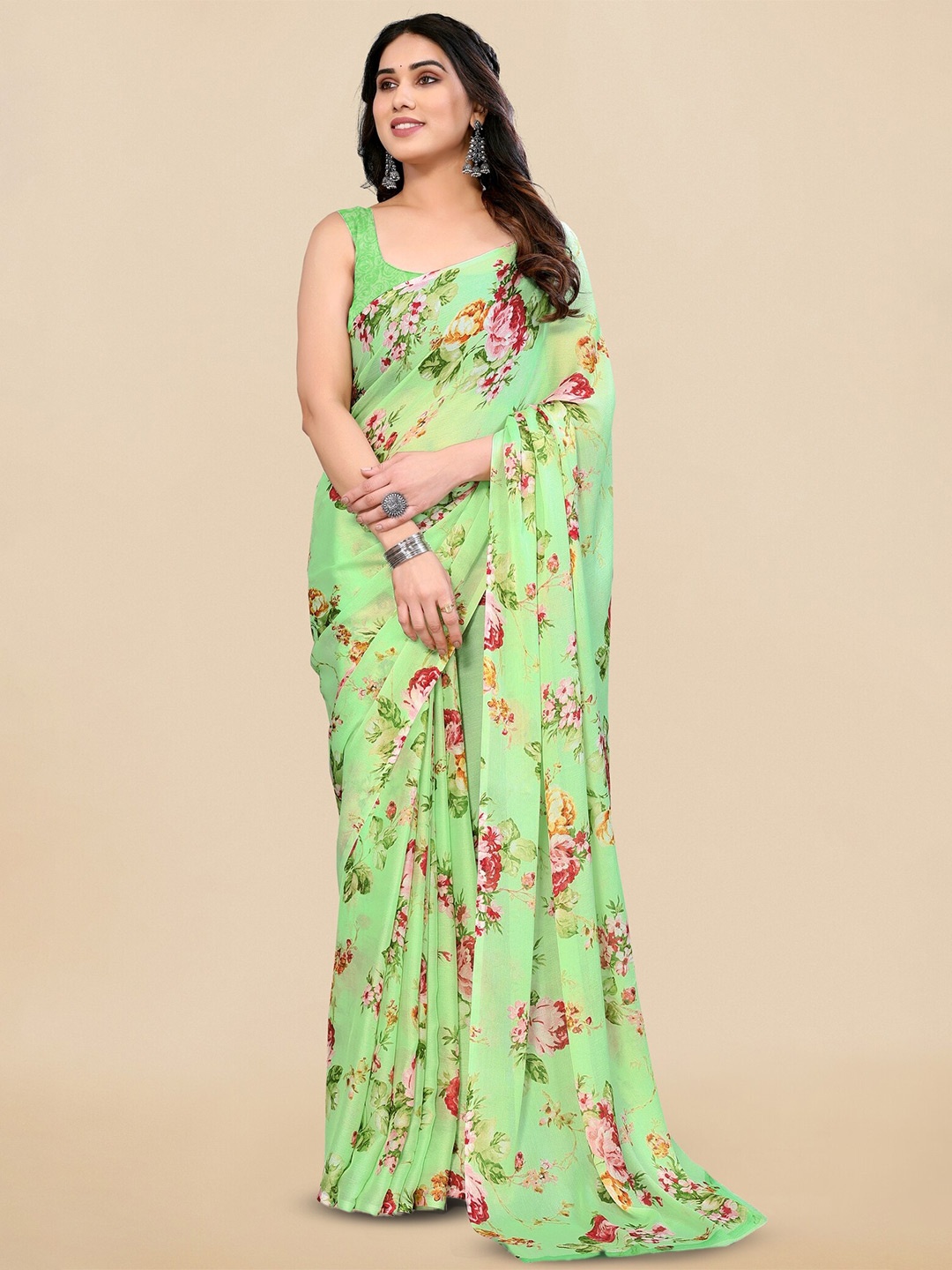 

KALINI Floral Printed Saree, Green