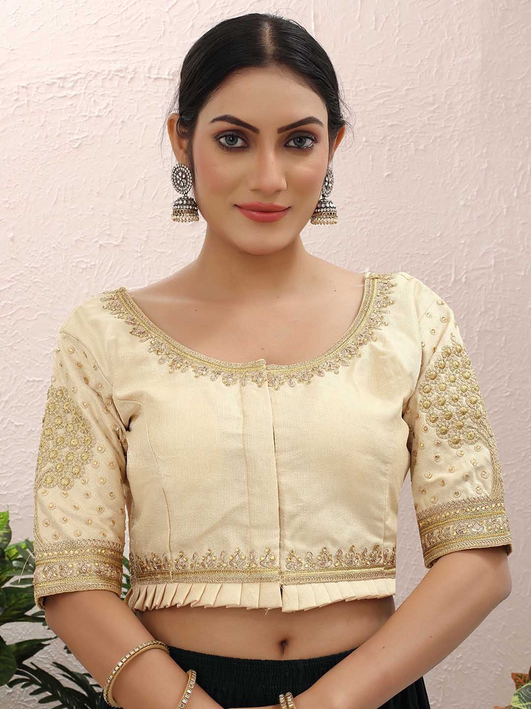 

SHREE SWANGIYAMATA COMPANY Embellished Silk Saree Blouse, Brown