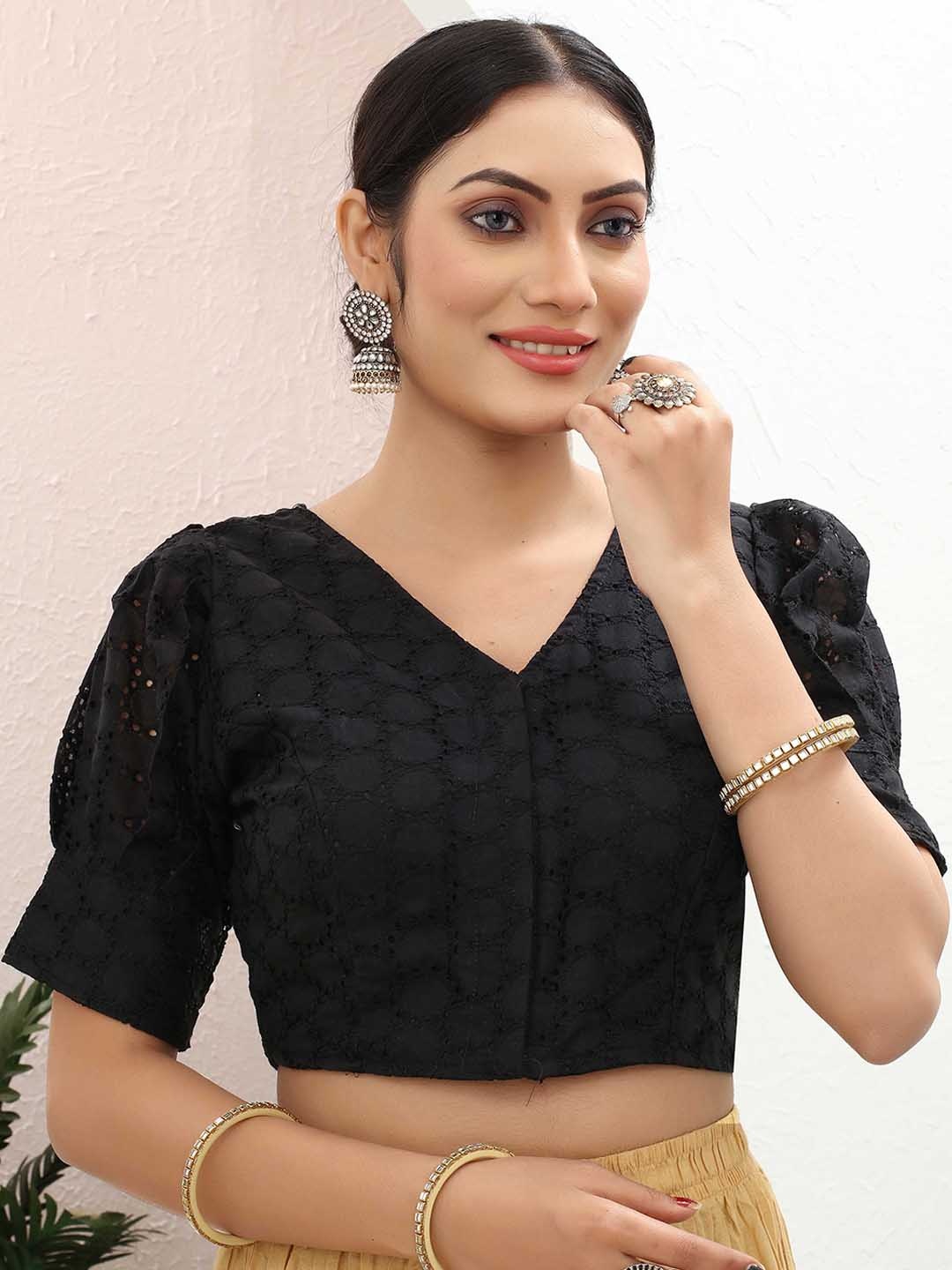 

SHREE SWANGIYAMATA COMPANY Self Designed Cotton Saree Blouse, Black