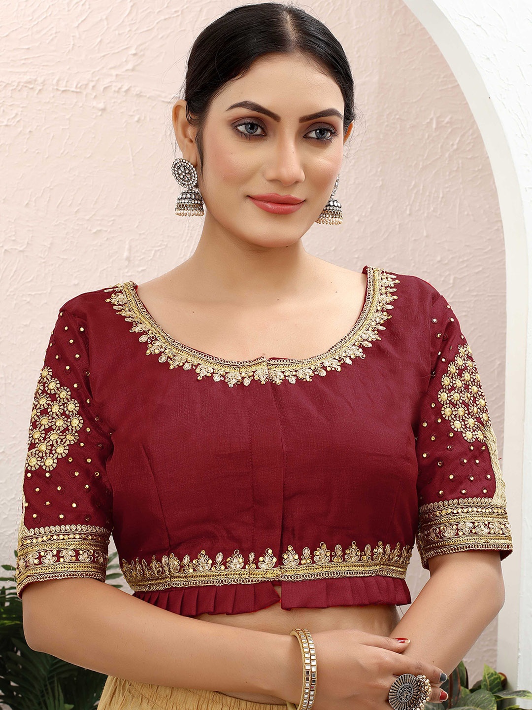 

SHREE SWANGIYAMATA COMPANY Embroidered Silk Saree Blouse, Maroon