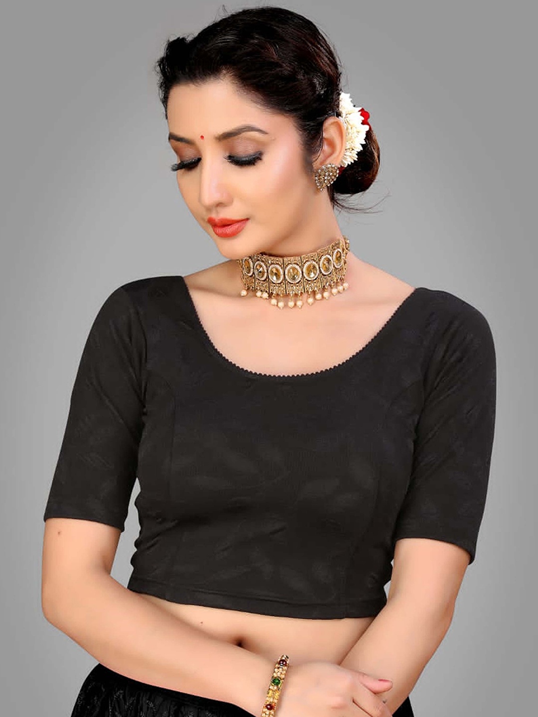 

SHREE SWANGIYAMATA COMPANY Self Design Saree Blouse, Black