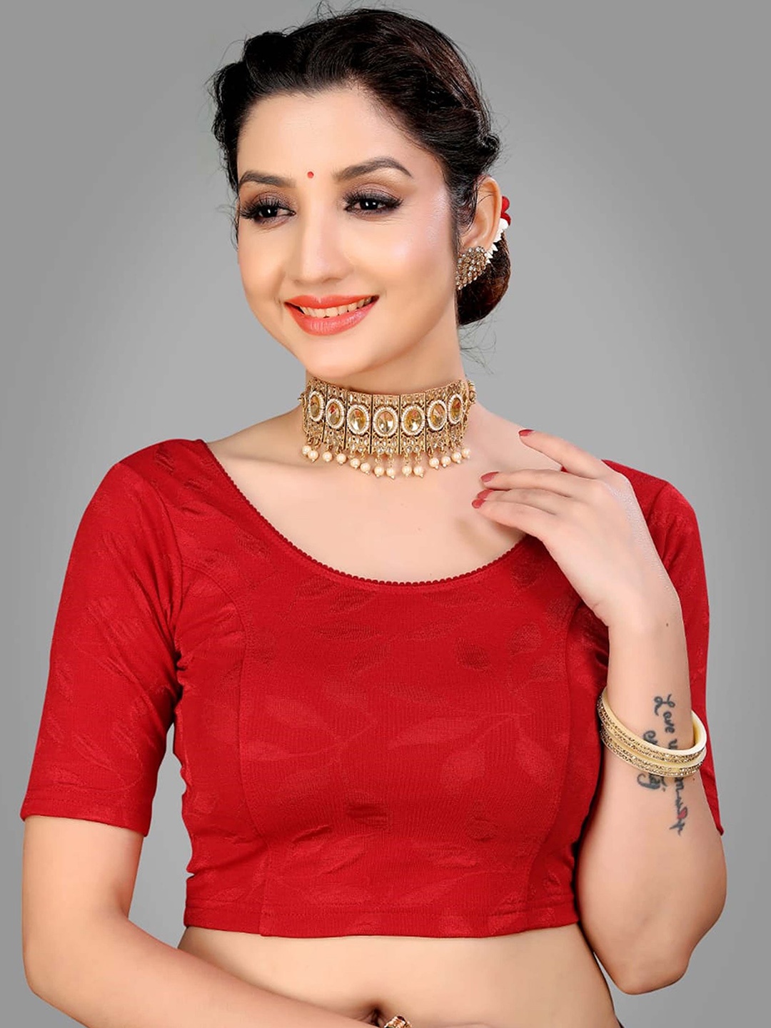 

SHREE SWANGIYAMATA COMPANY Stretchable Round Neck Saree Blouse, Maroon
