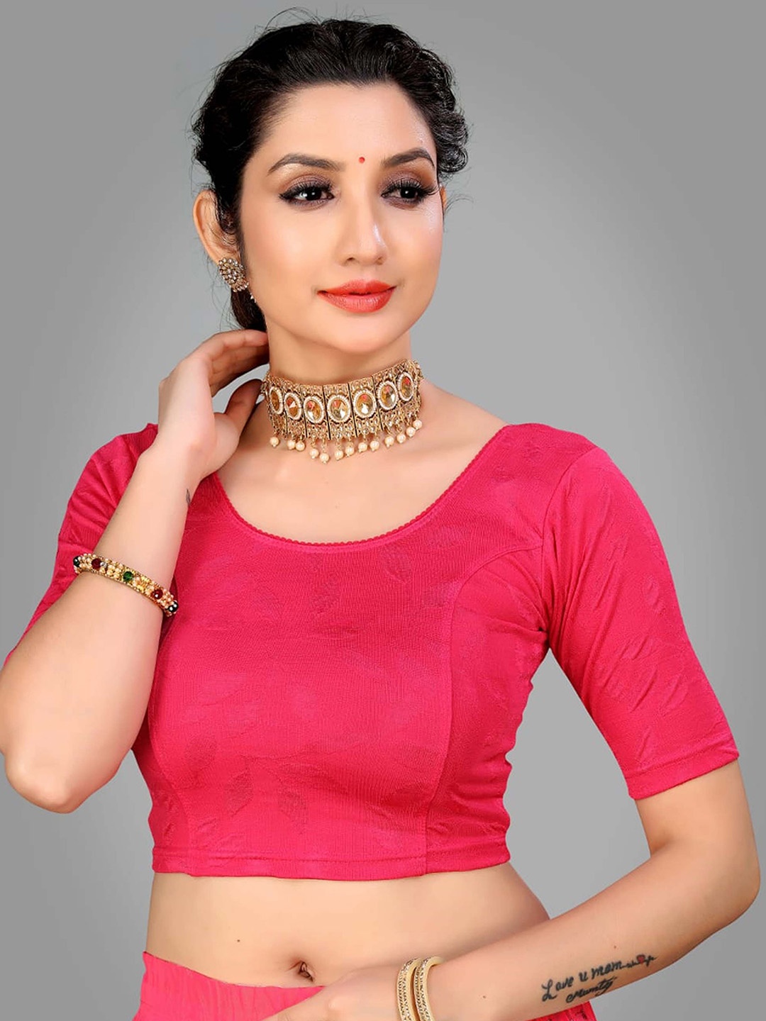 

SHREE SWANGIYAMATA COMPANY Round Neck Saree Blouse, Pink