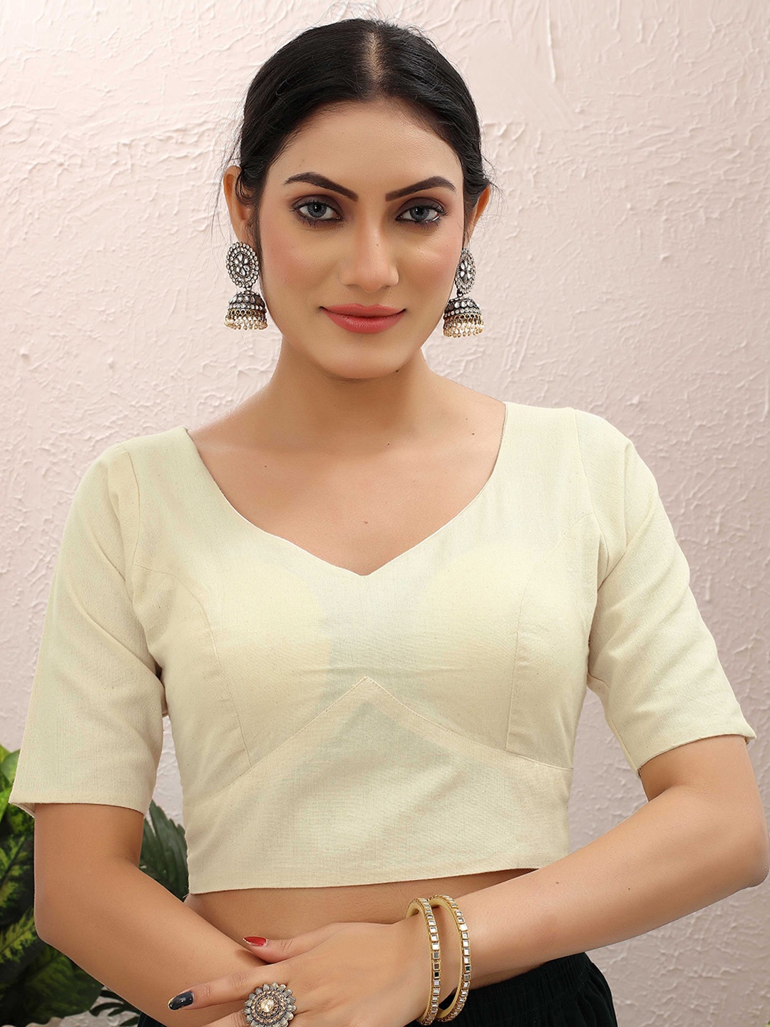 

SHREE SWANGIYAMATA COMPANY Sweetheart Neck Cotton Saree Blouse, White