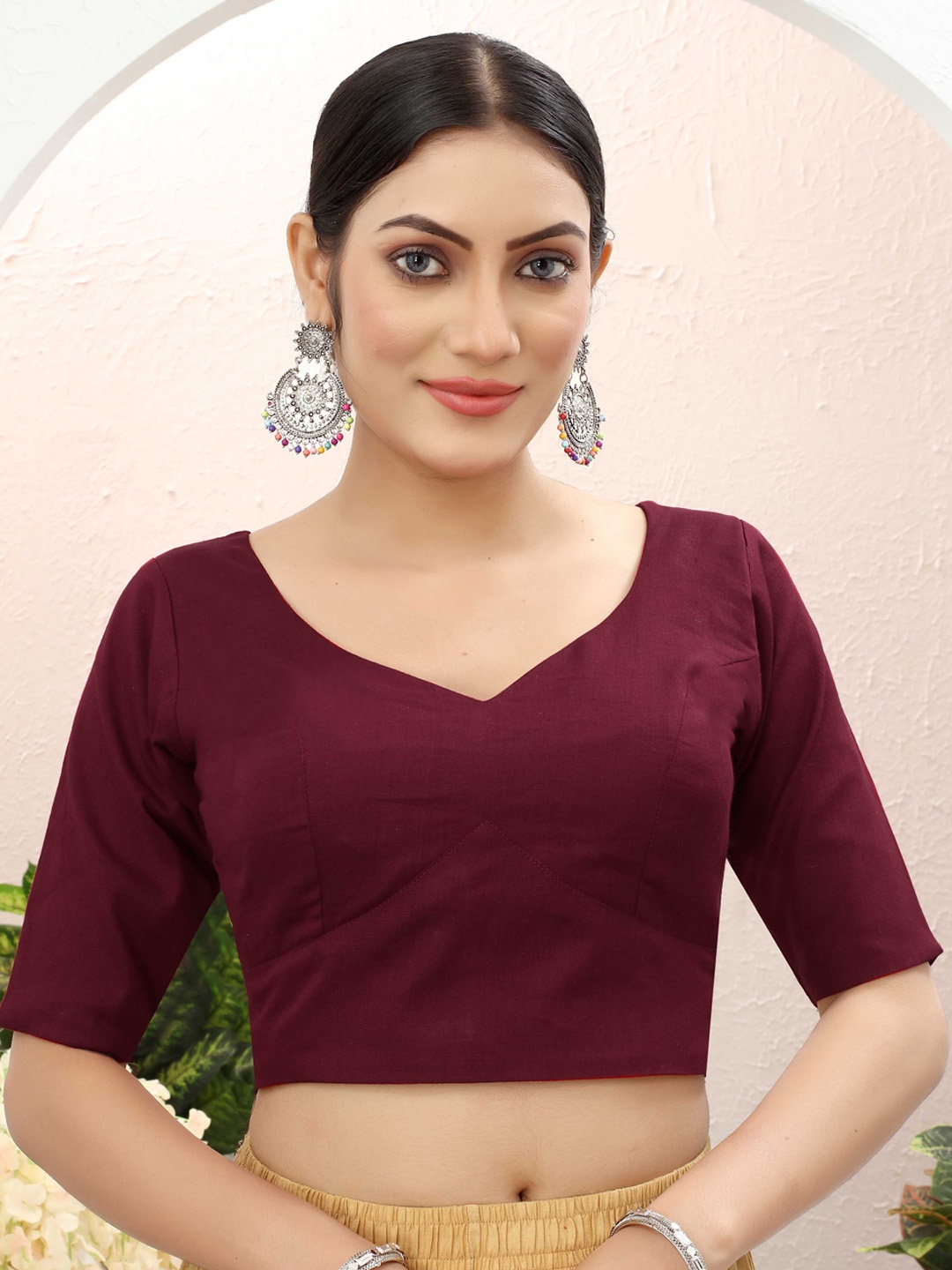 

SHREE SWANGIYAMATA COMPANY V-Neck Cotton Saree Blouse, Maroon