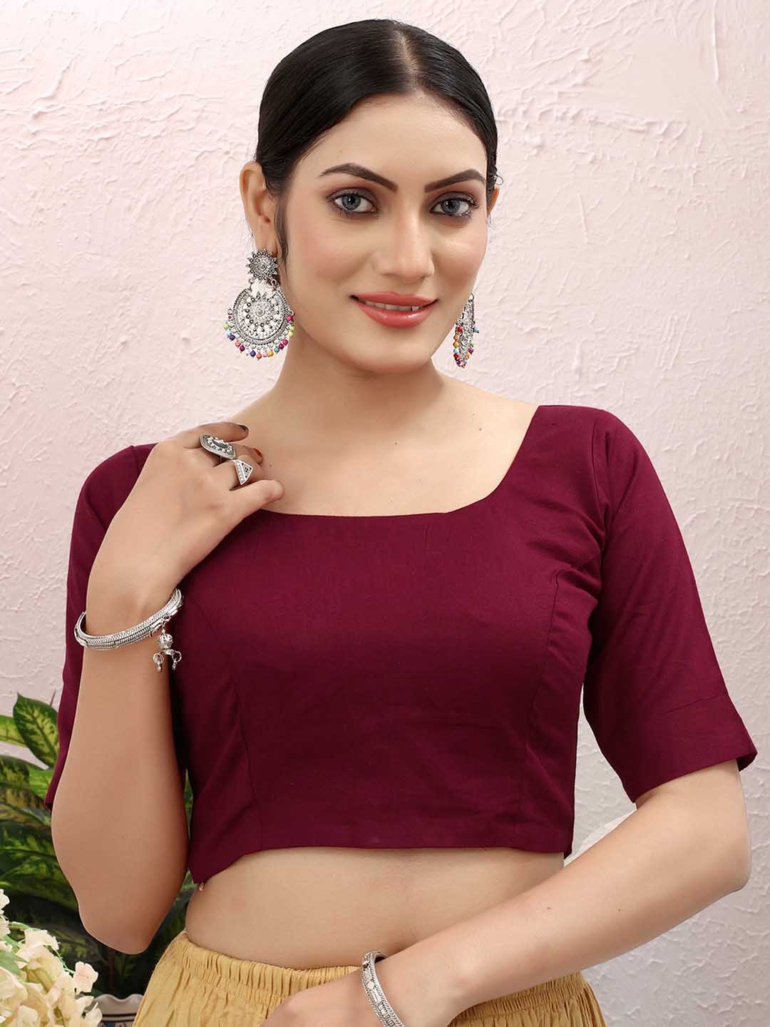 

SHREE SWANGIYAMATA COMPANY Short Sleeves Cotton Saree Blouse, Maroon