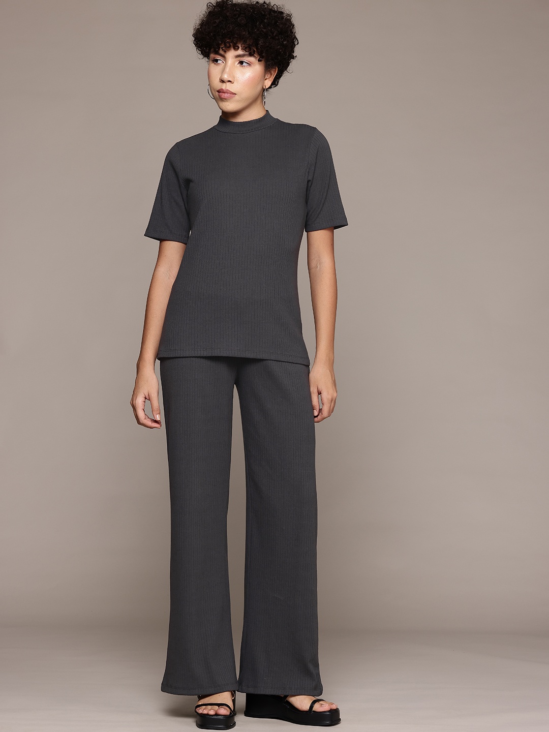 

The Roadster Lifestyle Co. Ribbed High Neck Co-Ords, Charcoal